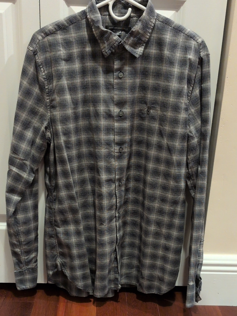 John Varvatos Men's Gray Plaid Button-Down Long Sleeve Shirt sz M